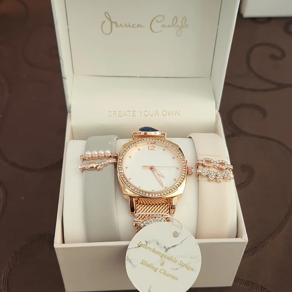 Jessica Carlyle 3 Piece Watch Set - pink&grey